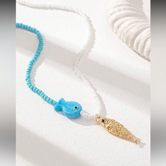 Blue Fish Pendant Necklace A1233 - Picture 3 of 6